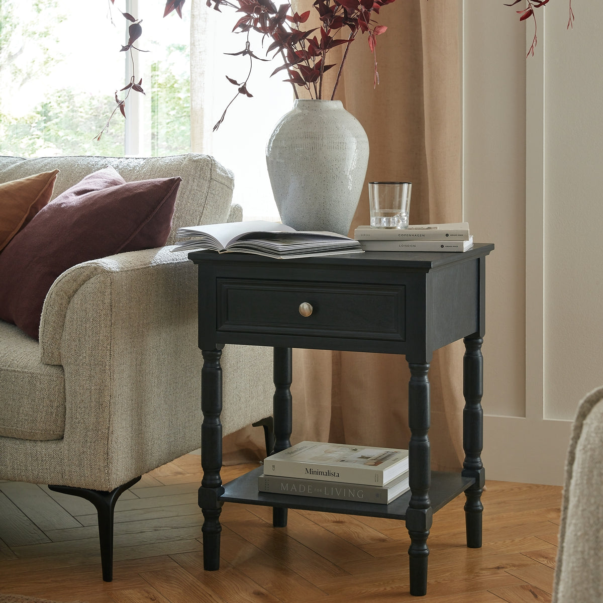 Black Drawer & Shelf Side Table