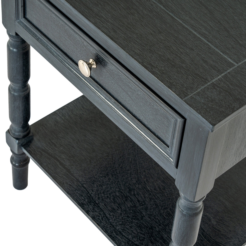 Black Drawer & Shelf Side Table