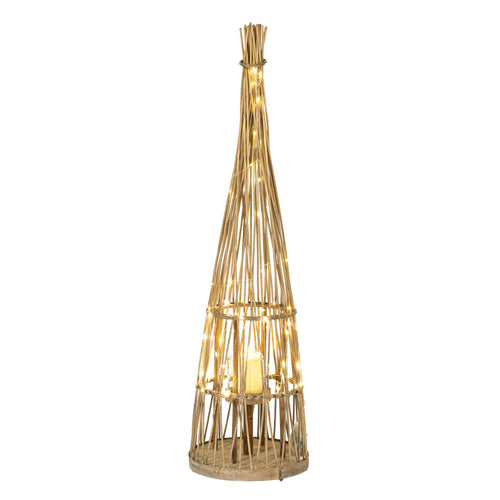 Small Conical Wicker Lantern With Glass Holder & LED Lights