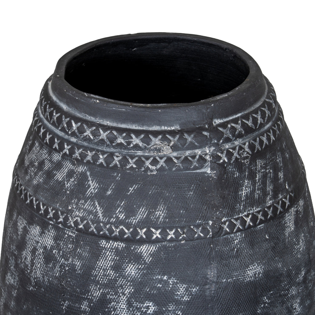 Charcoal Geometric Bands Vase — 32cm High