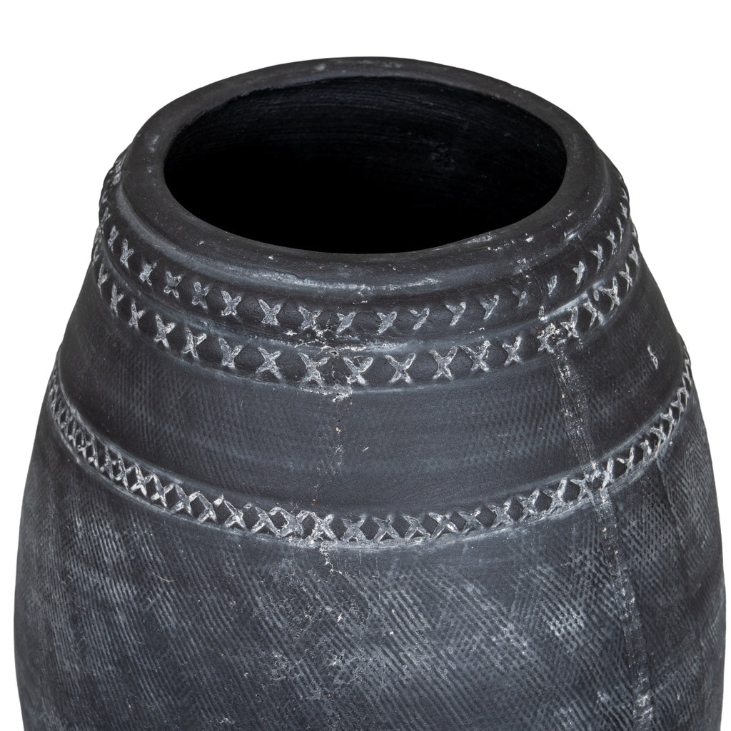 Charcoal Geometric Bands Vase — 25cm High