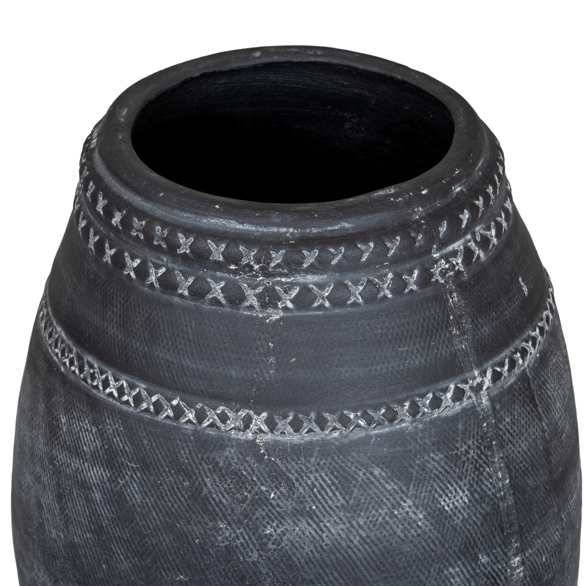Charcoal Geometric Bands Vase — 25cm High