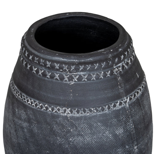Charcoal Geometric Bands Vase — 25cm High