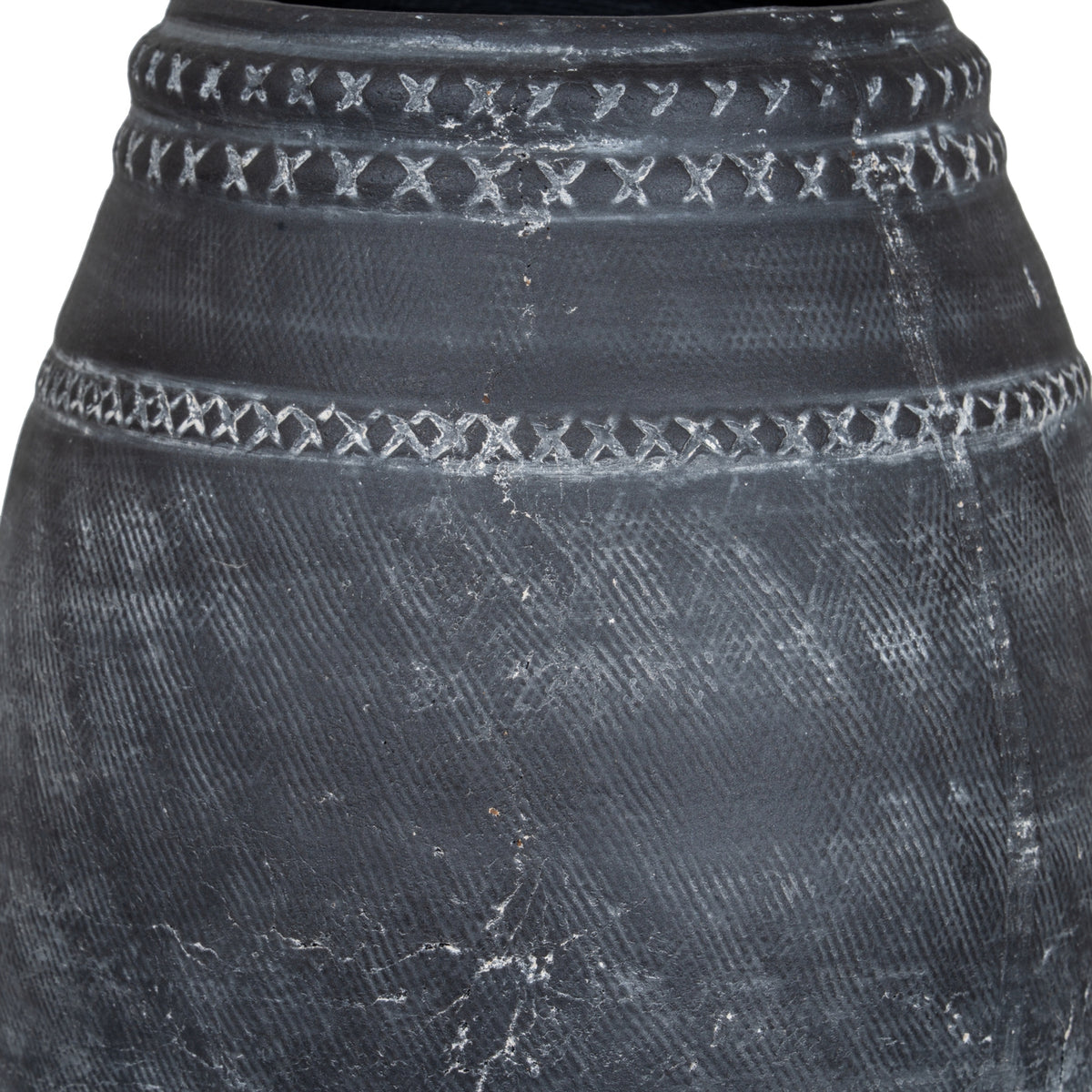 Charcoal Geometric Bands Vase — 25cm High