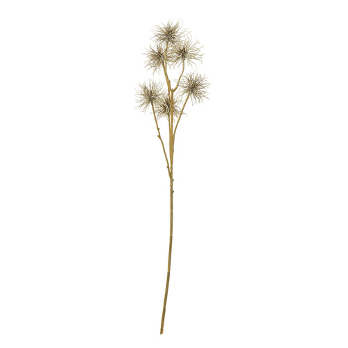 Full Airy Curlhead artificial botanical spray against white, with a long brown stem branching into pale, loosely rounded heads.