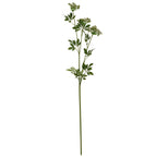 Full view of the Airy Floret artificial flower spray, with white flower clusters and green leaves above a long slender stem.