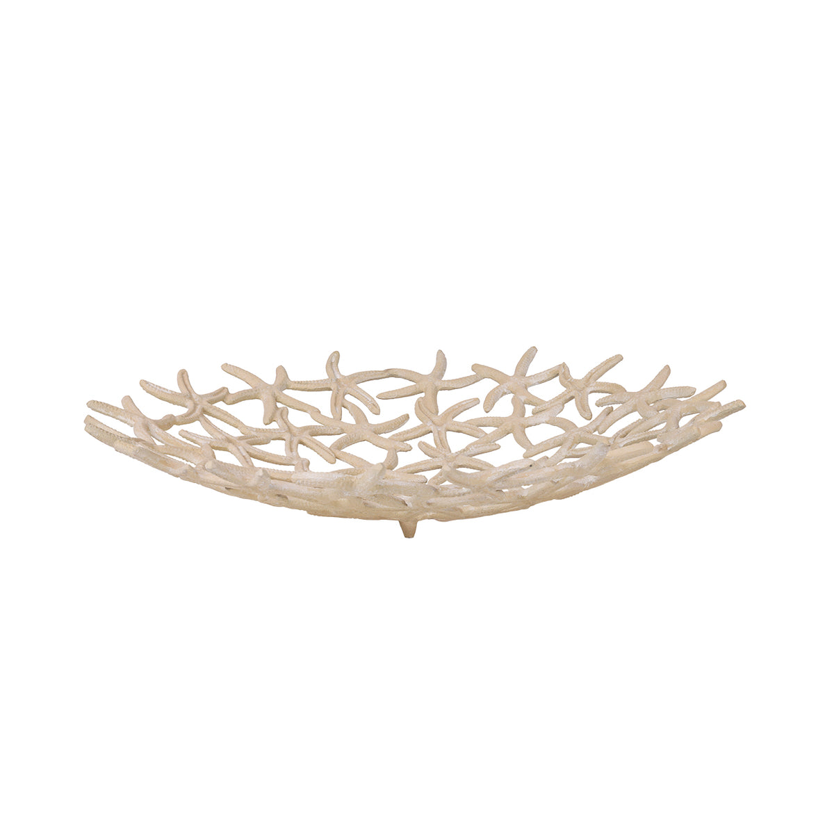 Low side view of the starfish bowl, with its curved rim and a small foot visible beneath the centre.