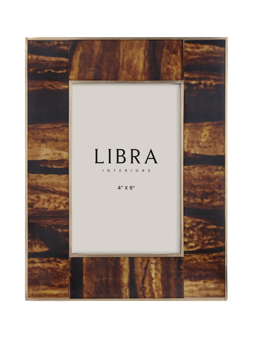 Straight-on view of the rectangular photo frame showing its broad patterned resin border and 4 × 6in display insert.