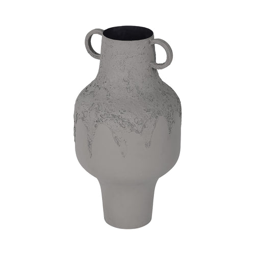 Angled view of the amphora vase showing its black interior and the irregular edge between textured and smooth surfaces.