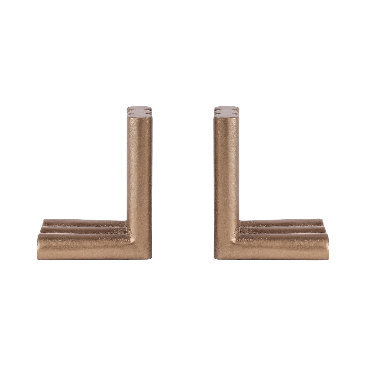 Straight-on view of the mirrored bookends with upright columns and horizontal arms extending outwards.