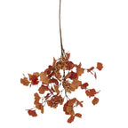 Autumn Fanleaf artificial spray shown against white, with a long brown stem, branching orange and burgundy leaves and tan berry clusters.