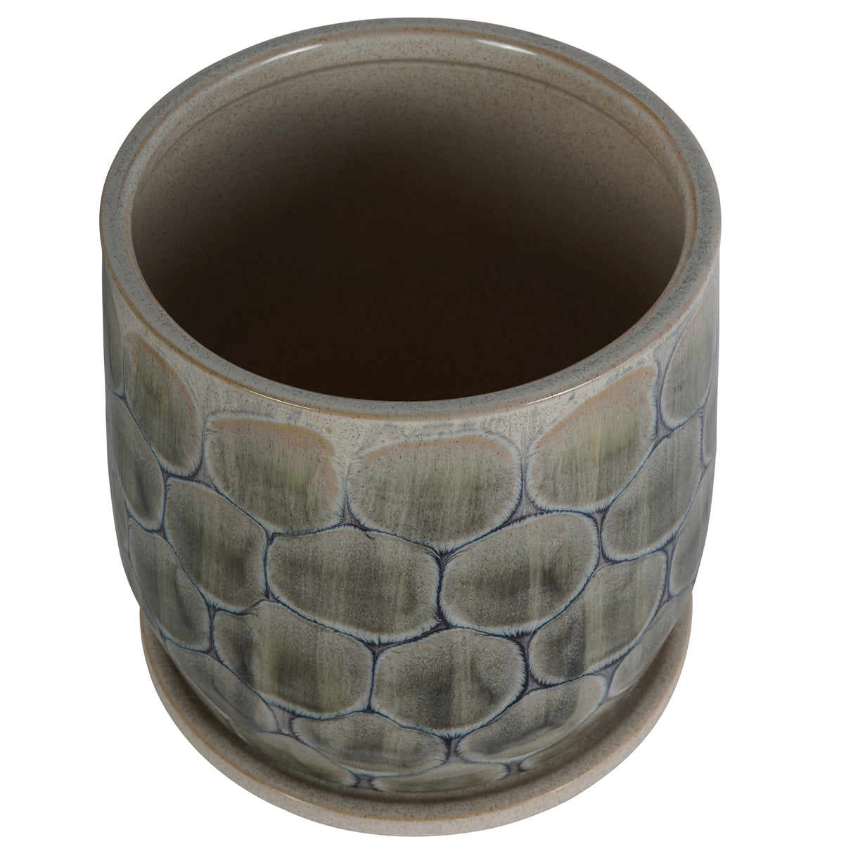 Small Azure Scale planter viewed from above at an angle, showing the circular rim, open interior and blue-grey cell pattern.