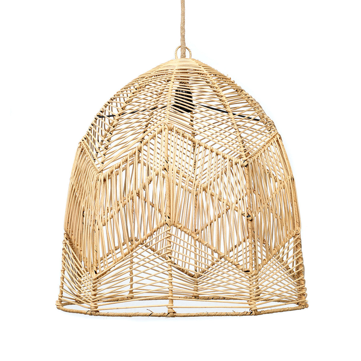 Bala Rattan Pendant Light – Natural, Large — front suspended product view