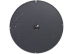 Rear view of the round wall clock, showing a dark backing, central clock mechanism and keyhole hanging tab at the top.