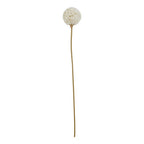 Artificial flower stem against a white background, with a cream-white spherical head above a long, slender tan-olive stem.