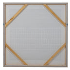 Full rear view of the square artwork with four diagonal braces, pale backing and two silver-coloured loops at the sides.