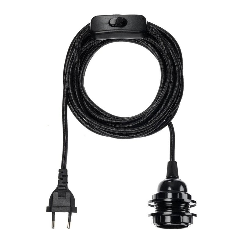 Black Plug-In Lamp Fitting – 4.5 m — coiled black plug-in cable and socket