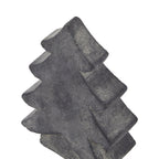 Close angled view of the tree ornament, showing its thick sides, rounded branch tips and mottled grey finish.
