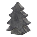 Charcoal-grey tree ornament viewed at an angle, showing curved stepped branches, a short trunk and pale speckled surface.