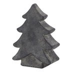 Charcoal-grey tree ornament viewed at an angle, showing curved stepped branches, a short trunk and pale speckled surface.