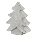 Pale grey-white standing tree ornament shown at an angle, with four stepped branch tiers and a rectangular block base.