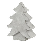 Pale grey-white standing tree ornament shown at an angle, with four stepped branch tiers and a rectangular block base.