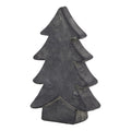 Charcoal-grey tree ornament viewed at an angle, showing stepped branches, a thick profile and a short rectangular trunk.