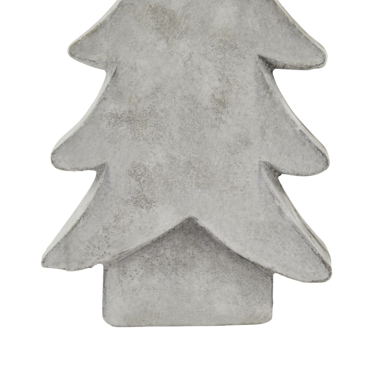 Detail of the tree ornament's lower branches above its rectangular base, showing the chalky white-grey texture and darker edges.