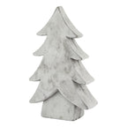 Pale standing tree ornament shown at an angle, with broad stepped branches, a thick profile and a short block-like trunk.