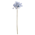 Bluehead Floret artificial flower stem against white, showing a rounded cluster of pale blue flowers with yellow-orange centres and a long green-brown stalk.