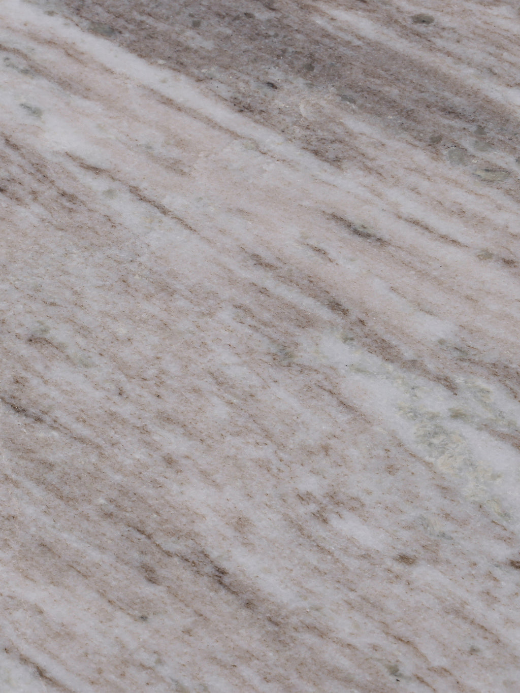 Close-up of the marble surface with cream bands, beige markings and grey veining.