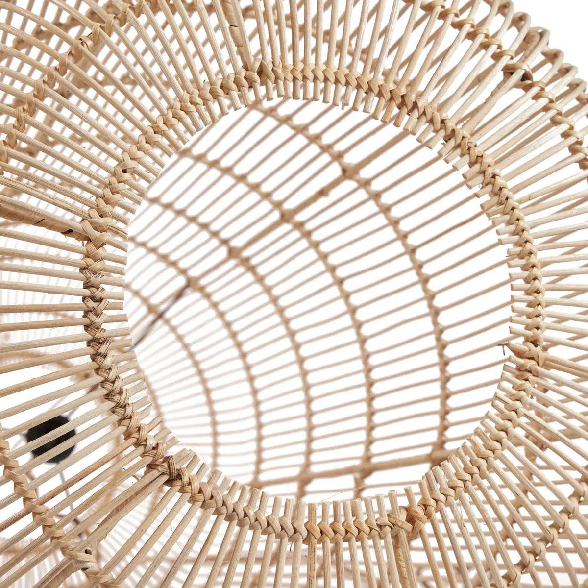 Bozelo Rattan Pendant Light – Natural, Extra Large – underside opening and concentric rattan frame close-up