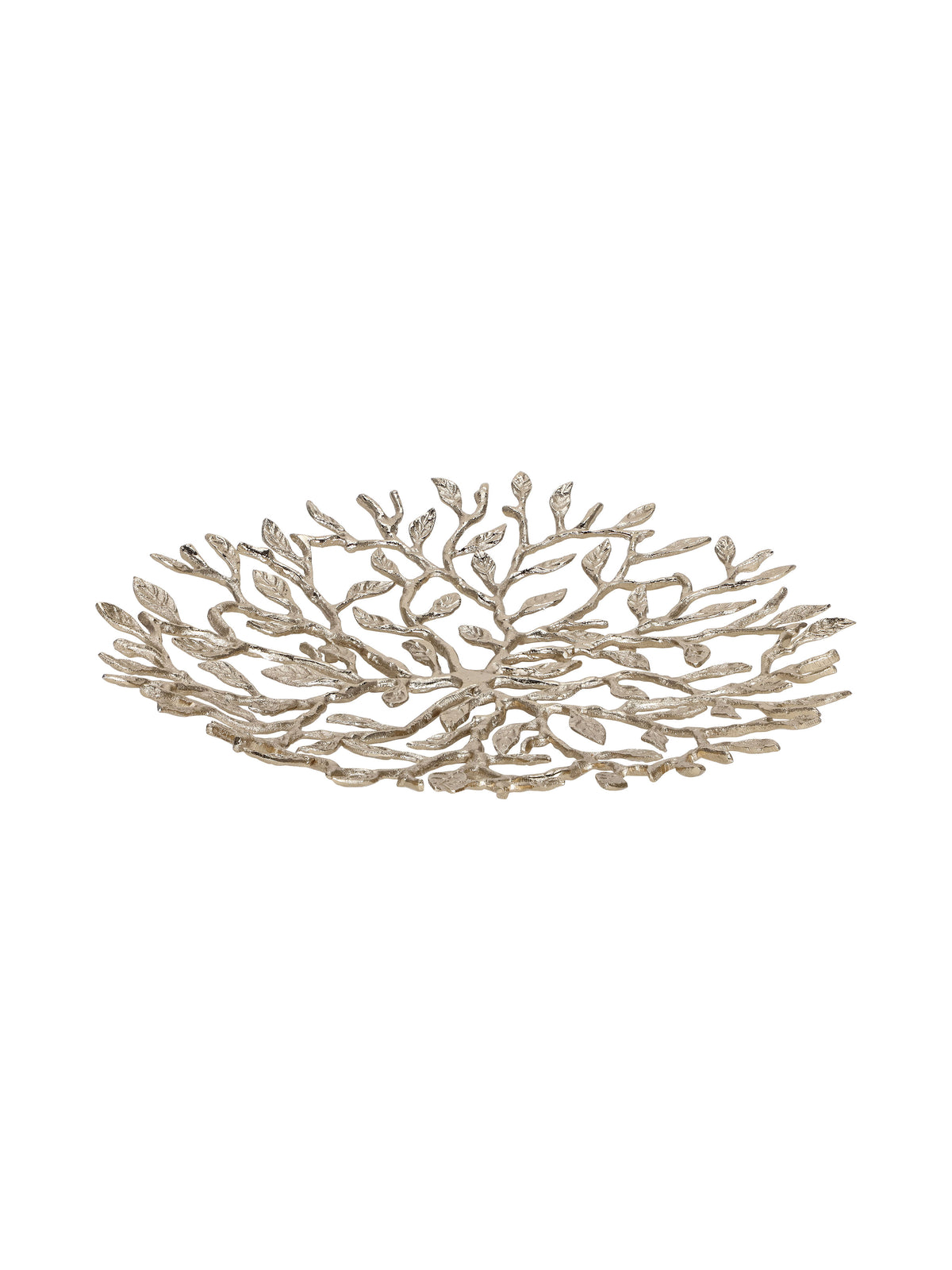 Champagne gold leaf platter viewed from above at an angle, showing branches spreading out from the centre.