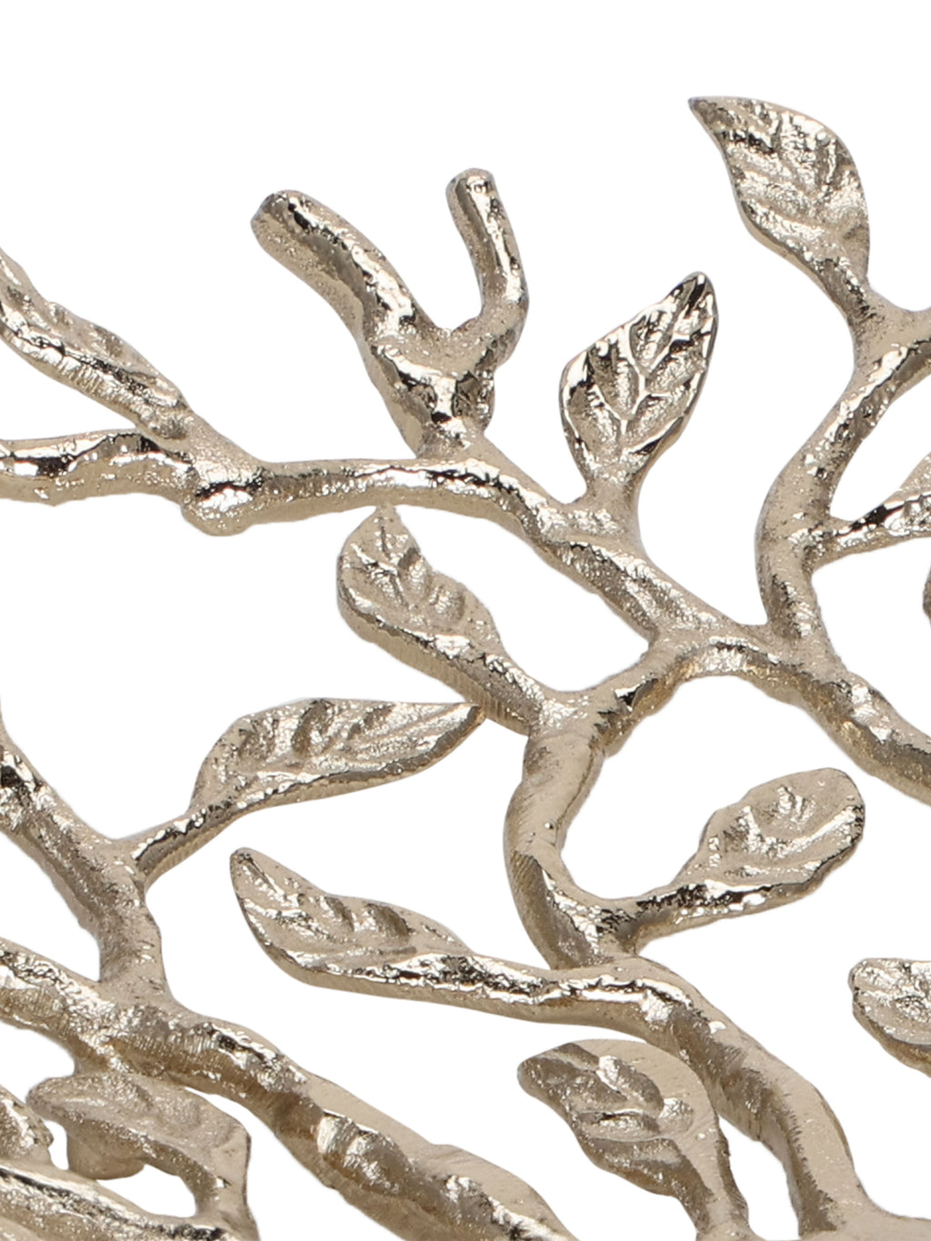 Close-up of textured champagne gold branches and leaves with visible vein details.