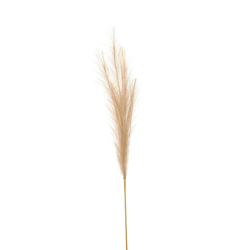 Cream artificial foliage stem with a slender tan stalk and a tapered feathery plume of fine branching sprays against a white background.