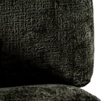 Close-up of the chair's back and seat cushions showing the dense olive-green surface texture and rounded cushion edge.