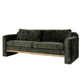 Angled front view of the dark olive-green Broadarm Rail Sofa, showing broad arms, paired cushions and a pale brown base rail.