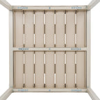 Underside of the putty table, showing repeated rectangular recesses, narrow openings and rows of visible silver-coloured fixings.