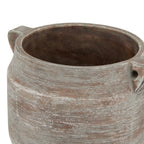 Angled close-up of the vase mouth showing the brown interior, pale rim and textured upper sides.