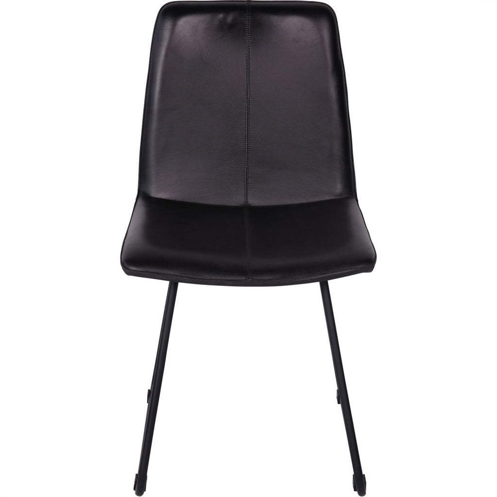 Front view of a charcoal dining chair showing the central seam across its upholstered back and seat.