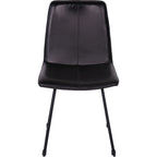 Front view of a charcoal dining chair showing the central seam across its upholstered back and seat.