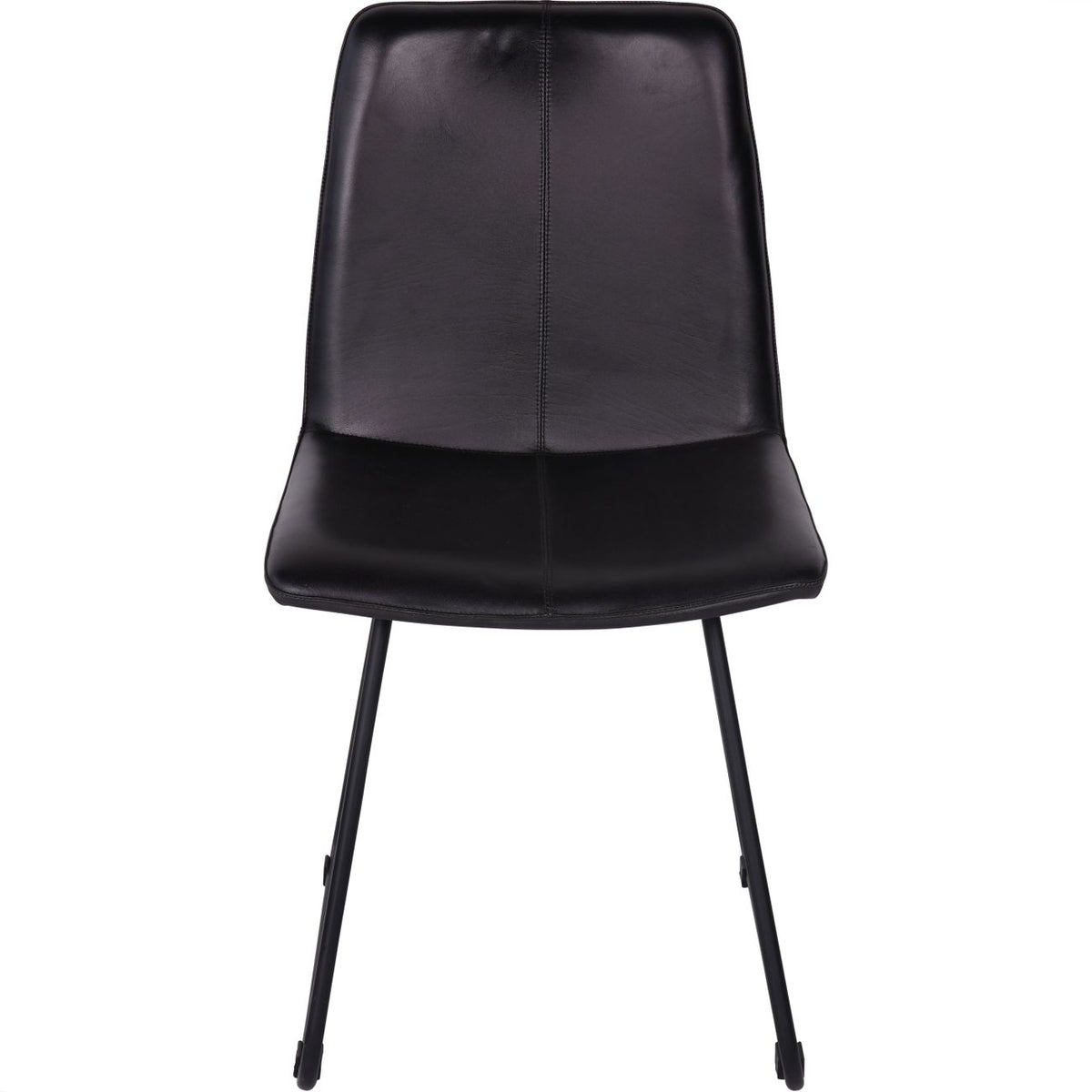 Front view of a charcoal dining chair showing the central seam across its upholstered back and seat.