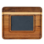 Overhead view showing the charcoal insert framed by recessed channels and a pale band across the brown grained tray.
