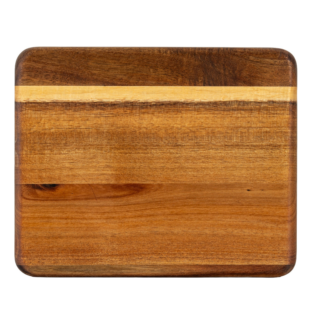 Reverse of the rectangular tray showing rounded corners, varied brown grain and a pale horizontal band.