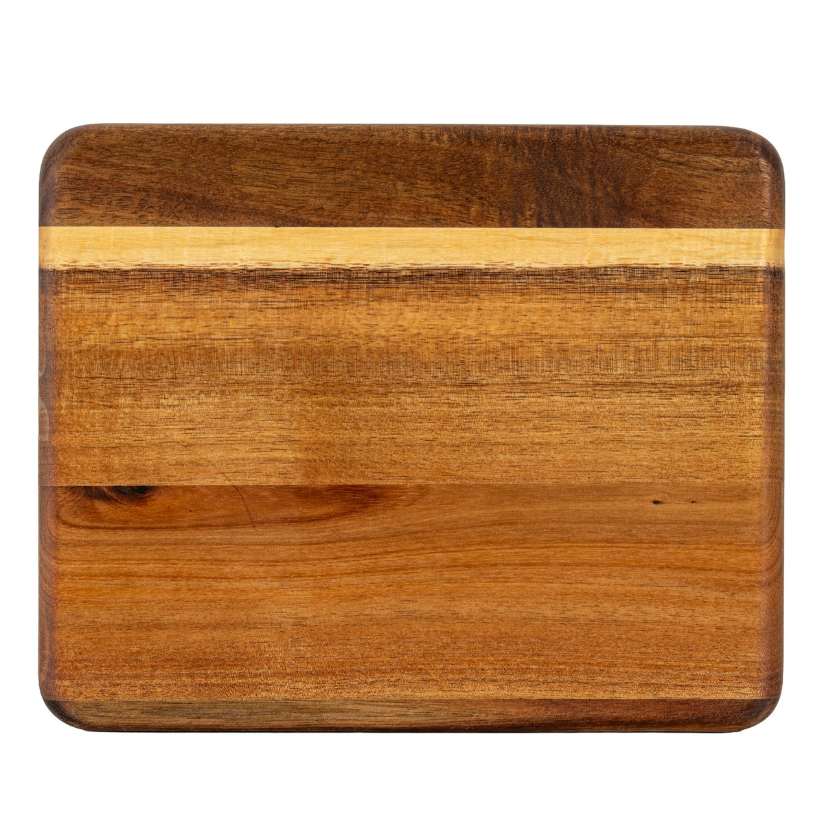 Reverse of the rectangular tray showing rounded corners, varied brown grain and a pale horizontal band.
