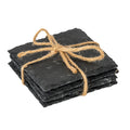 Stack of dark charcoal square coasters with rough layered edges, tied with a tan string bow on a white background.
