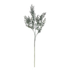 Full view of the charcoal leaf artificial foliage spray, with fine leafy branches above a long green lower stem on a white background.