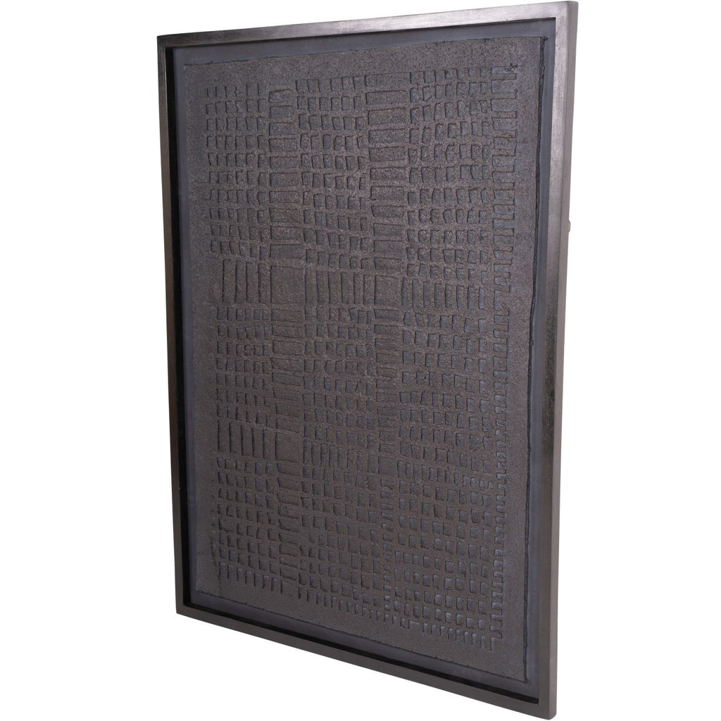 Angled view of the cobbled relief wall art showing the textured panel and depth of the black frame.