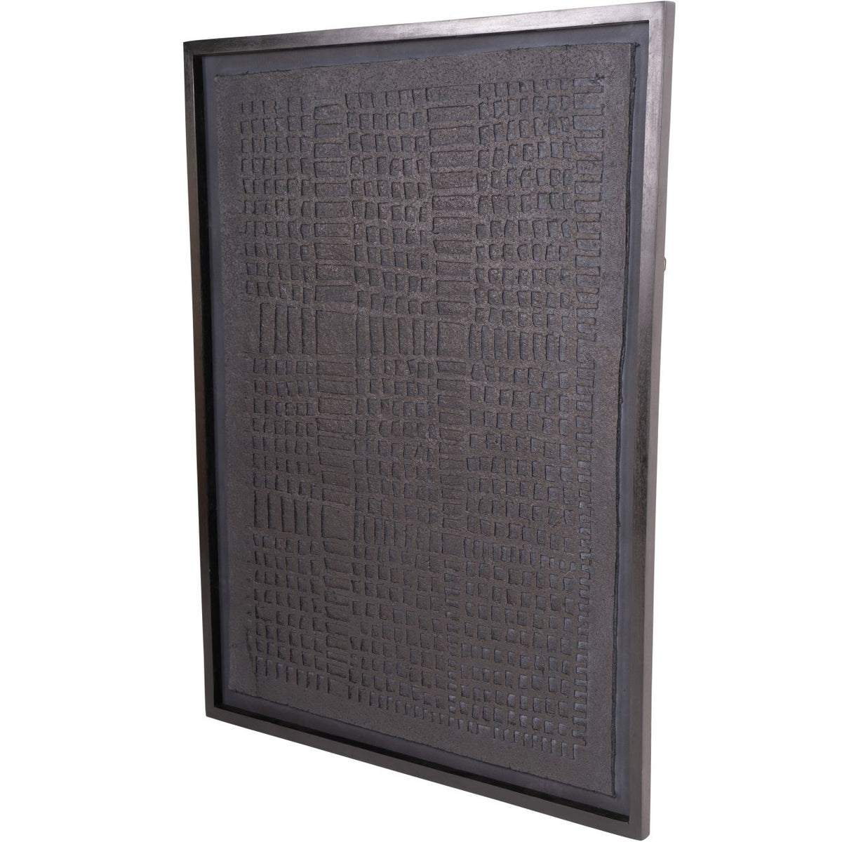 Angled view of the cobbled relief wall art showing the textured panel and depth of the black frame.