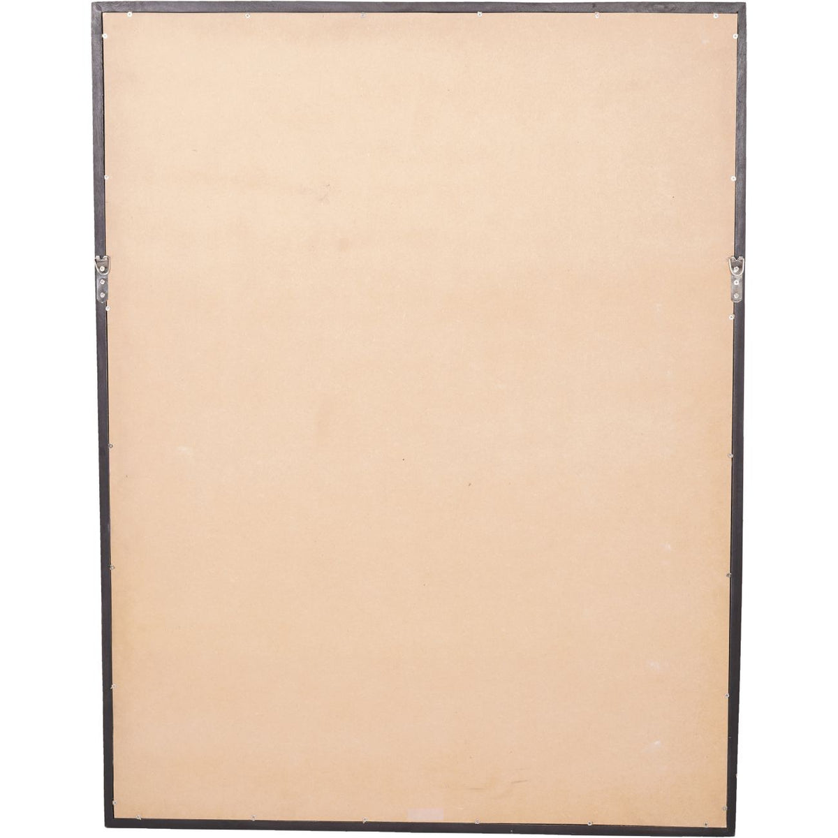 Rear view of the wall art showing a plain tan back panel, dark frame and two metal hanging fittings.